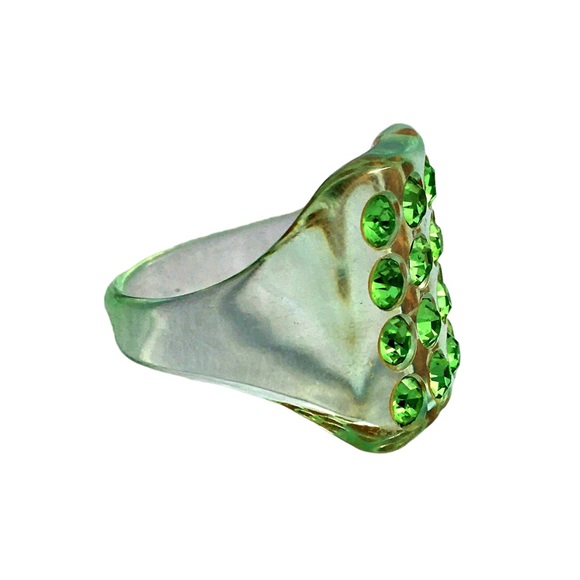 Vintage Green Translucent Lucite Rhinestone Ring - Picture 2 of 6